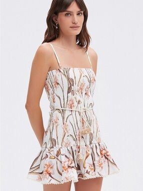PatBO Strapless Botanic Retro Mini Dress: Floral Smocked Mini Dress